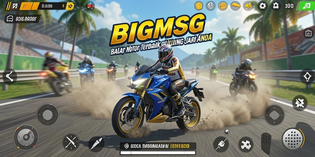 Tampilan gameplay mendebarkan BIGMSG dengan balapan motor yang seru.