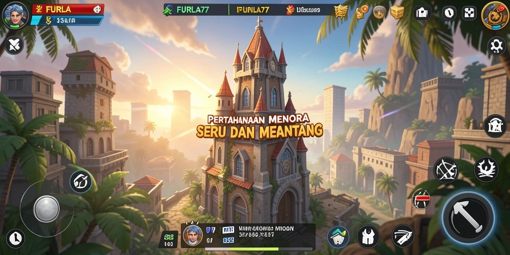 Screenshot utama FURLA77 menampilkan aksi menara yang seru dalam game Tower Defense.