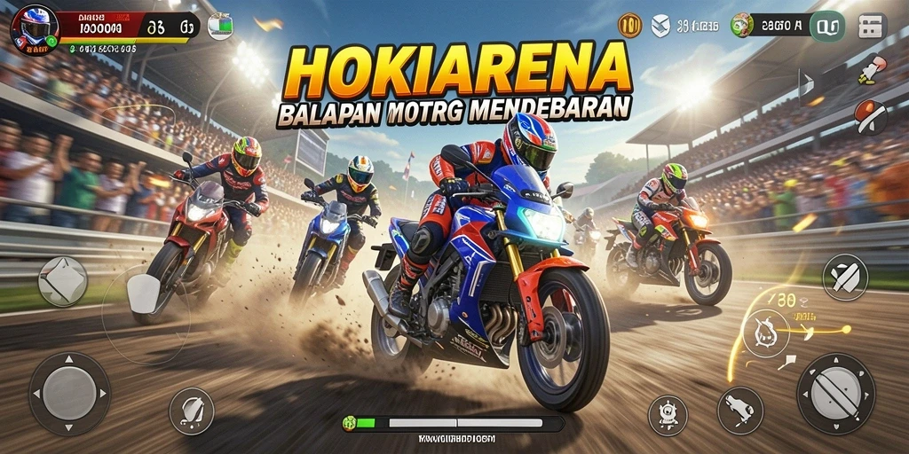 Tangkapan layar gameplay HOKIARENA yang mendebarkan saat balapan motor.