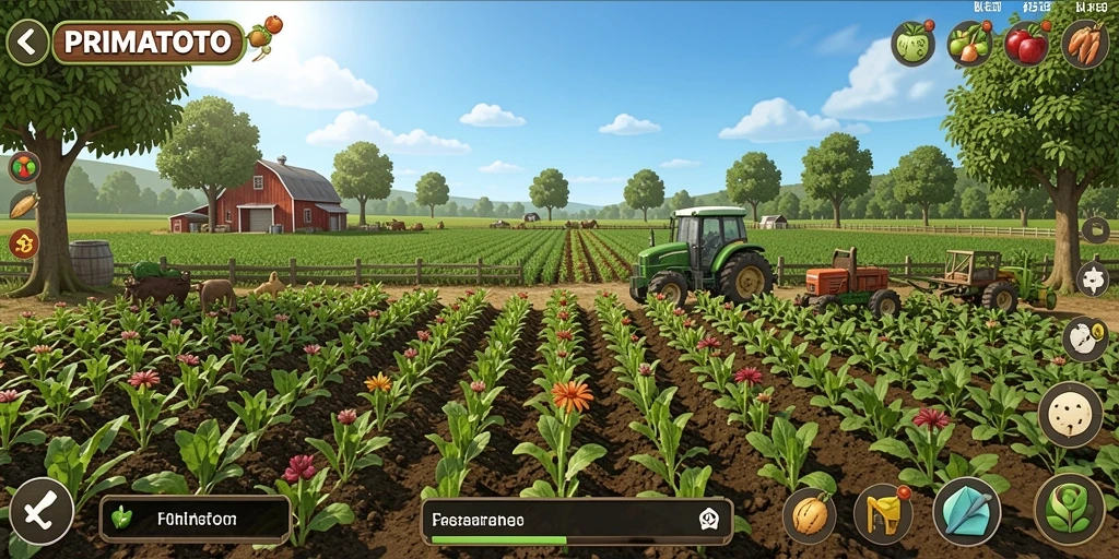Gameplay menarik dalam PRIMATOTO dengan aktivitas pertanian yang menyenangkan.