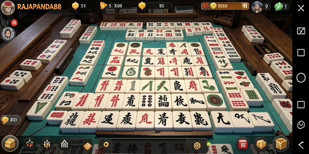 Screenshot gameplay RAJAPANDA88 menampilkan ubin Mahjong yang indah.