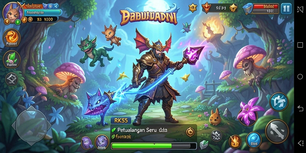Screenshot menampilkan karakter utama dalam pertempuran epik di dunia RPG.