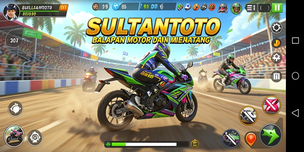 Tampilan gameplay seru SULTANTOTO dengan aksi balapan motor yang mendebarkan.