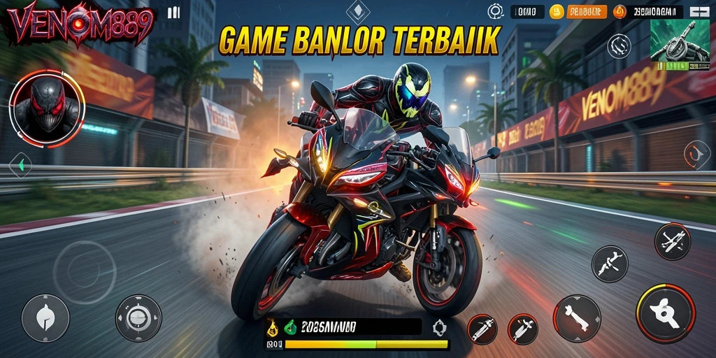 Tampilan gameplay <strong>VENOM889</strong> yang mendebarkan saat balapan motor.